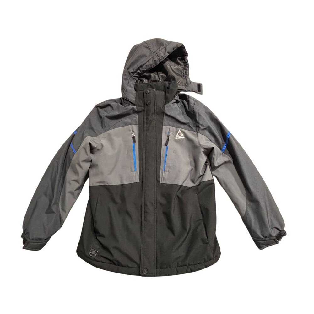 Gerry Youth Hooded Winter Jacket L 14/16 Black & Gray Polyester With Pockets